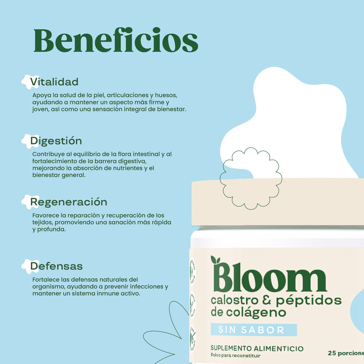 Bloom Calostro Con Colágeno Hidrolizado Sin Sabor